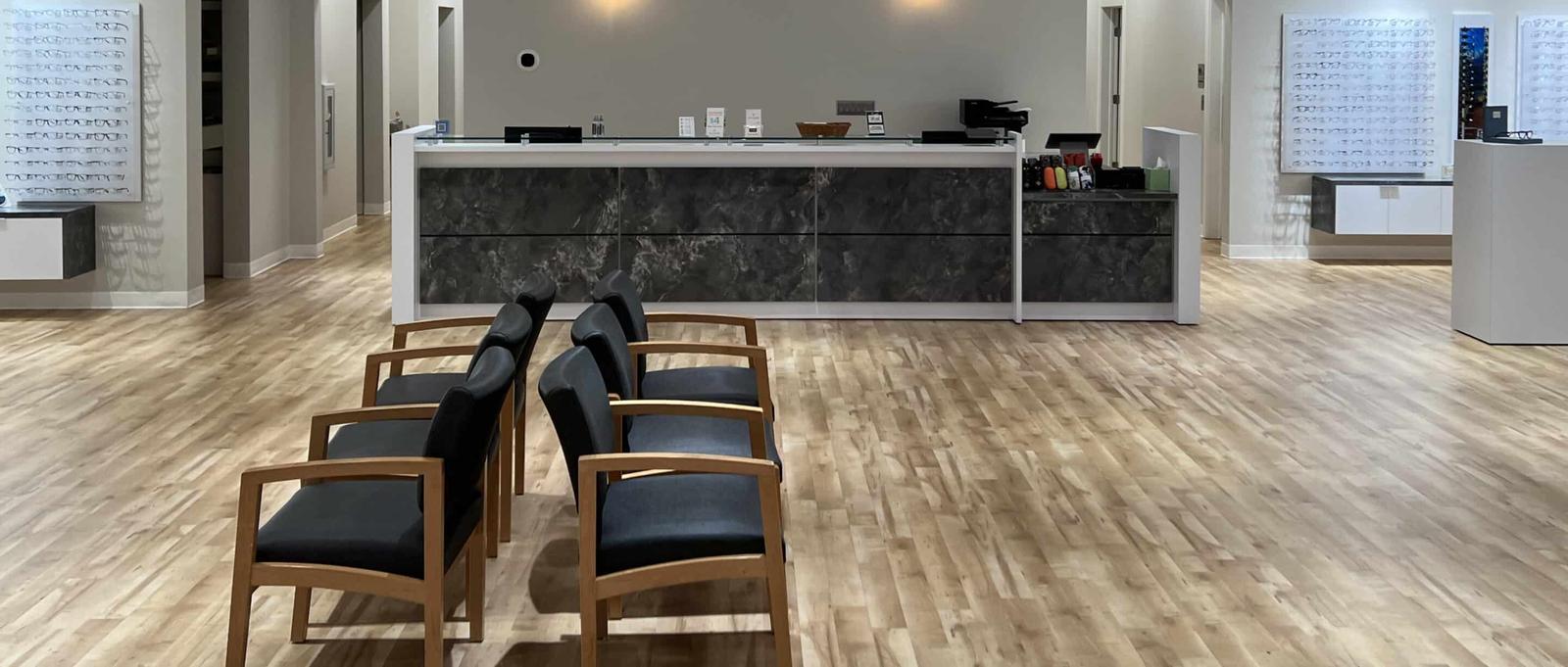 The front desk and waiting area at Jackson Davenport Vision